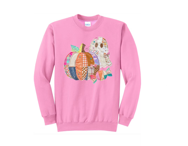 Pink Faux Print Patchwork Halloween Sweatshirt