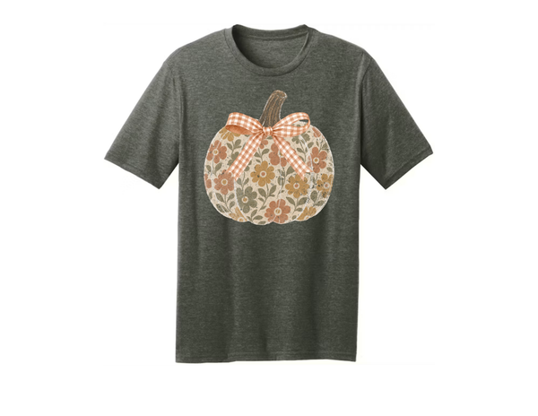 Heather Olive Floral Pumpkin Tee
