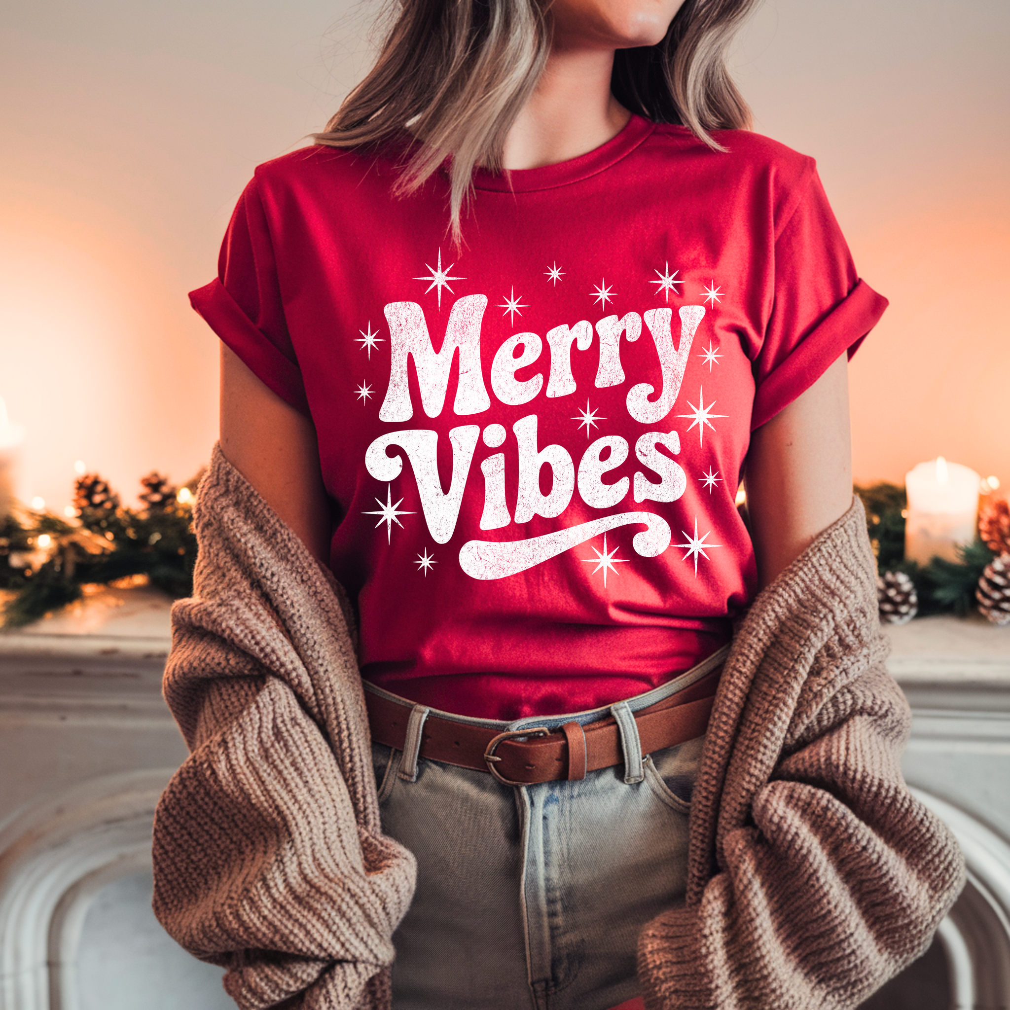 Merry Vibes Red Tee