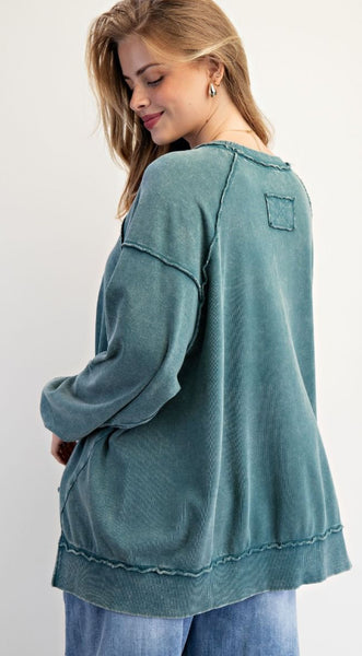 Teal Green Floral Peace Terry Pullover