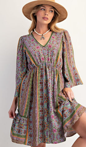Granite Green & Purple Mix Boho Dress