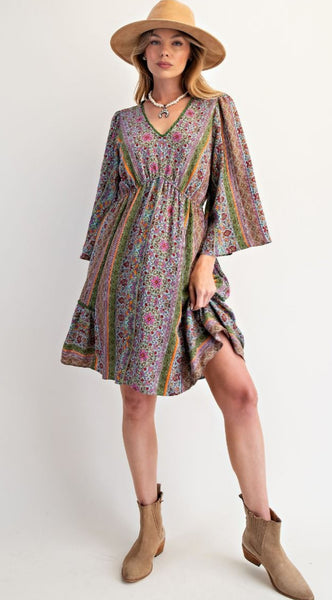 Granite Green & Purple Mix Boho Dress