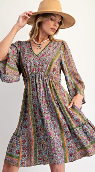 Granite Green & Purple Mix Boho Dress