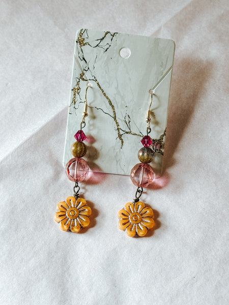 Daisy & Pink Mix Floral Drop Earrings