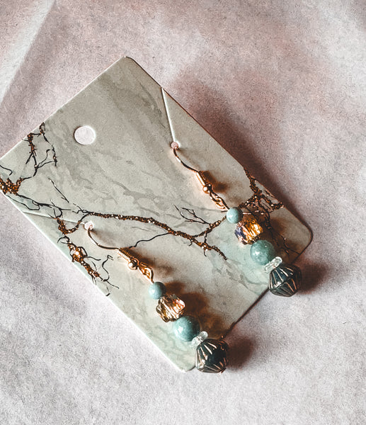 Blue & Gold Boho Drop Earrings