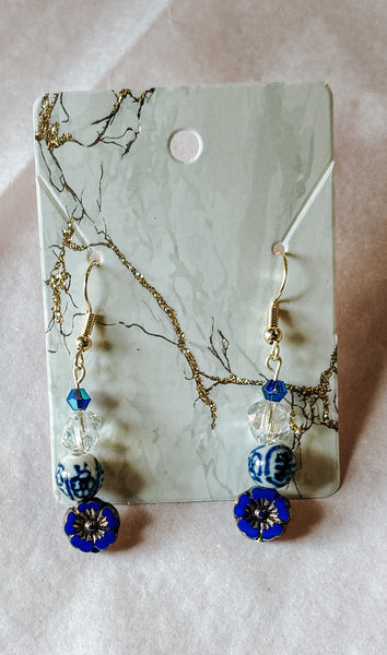 Royal Blue Flower Dangles