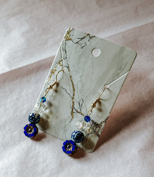 Royal Blue Flower Dangles