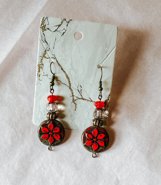 Red Floral Boho Earrings