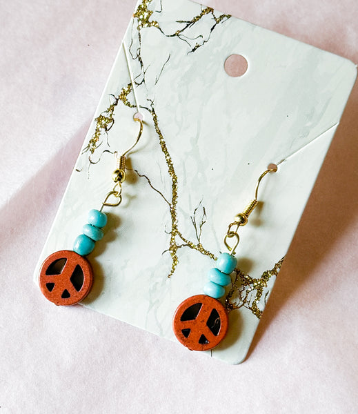 Turquoise & Brown Peace Drop Earrings