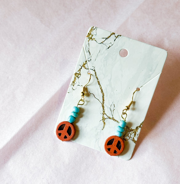 Turquoise & Brown Peace Drop Earrings