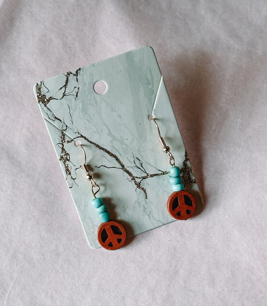 Turquoise & Brown Peace Drop Earrings
