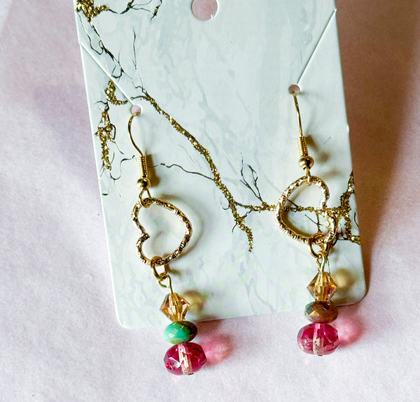 Gold Heart Hammered Dangles