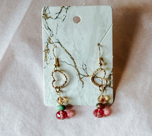 Gold Heart Hammered Dangles