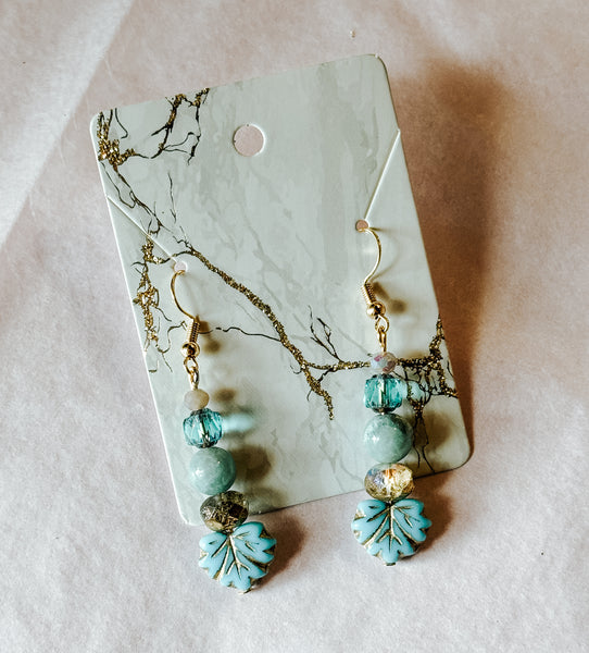 Blue Leaf Drop Earrings