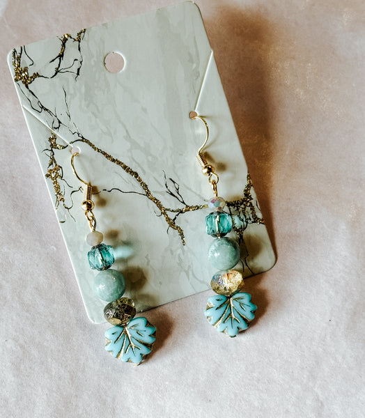 Blue Leaf Drop Earrings