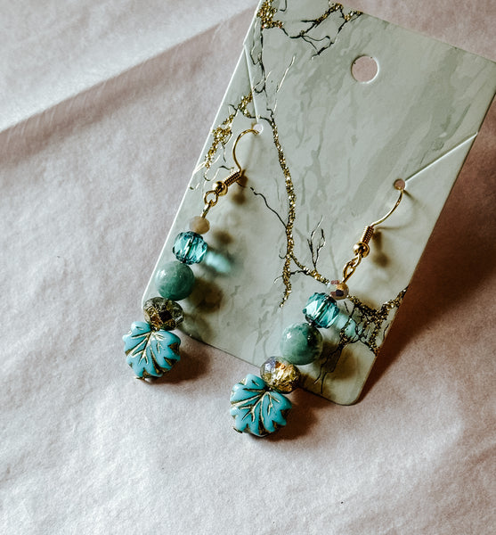 Blue Leaf Drop Earrings