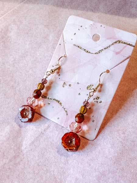 Rustic Orange Flower Drop Earrings