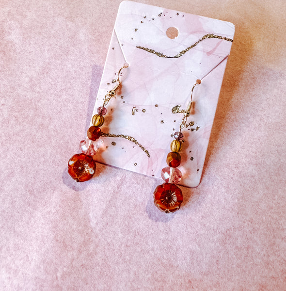 Rustic Orange Flower Drop Earrings