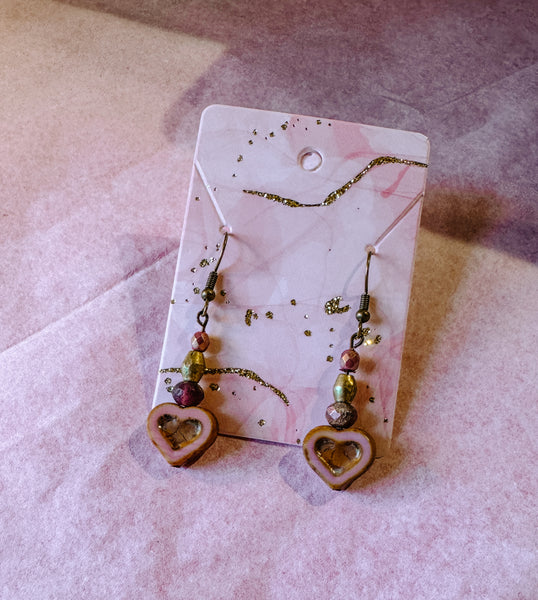 Pink Rustic Heart Earrings