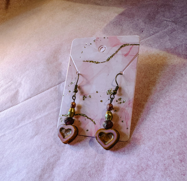 Pink Rustic Heart Earrings