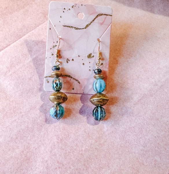 Gold & Blue Bali Mix Dangles
