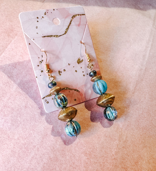 Gold & Blue Bali Mix Dangles