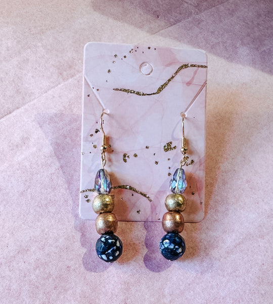 Navy & Gold Mix Drop Earrings