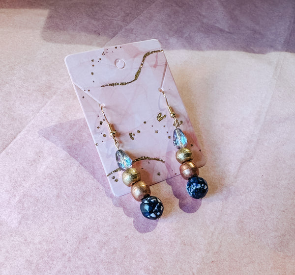 Navy & Gold Mix Drop Earrings