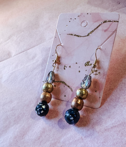 Navy & Gold Mix Drop Earrings