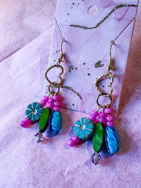 Malibu Pink & Teal Tassel Earrings