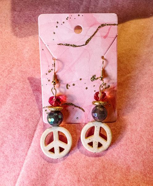 White Howlite Peace Dangles