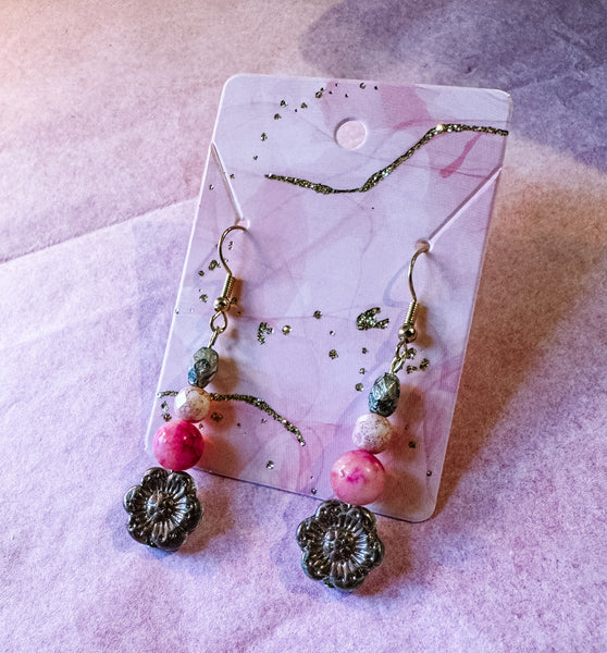 Metallic Flower Drop Earrings