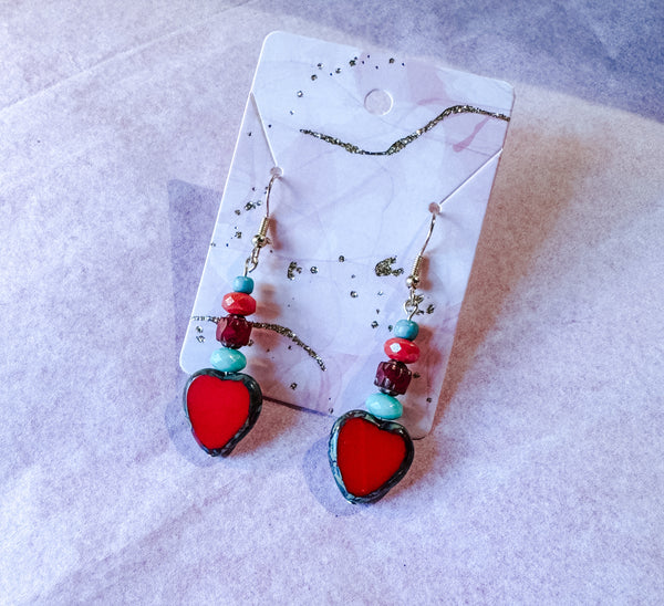 Red Czech Heart Dangles