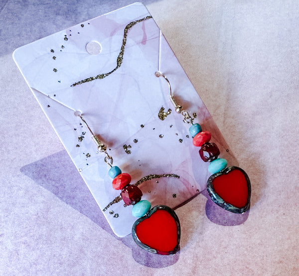 Red Czech Heart Dangles
