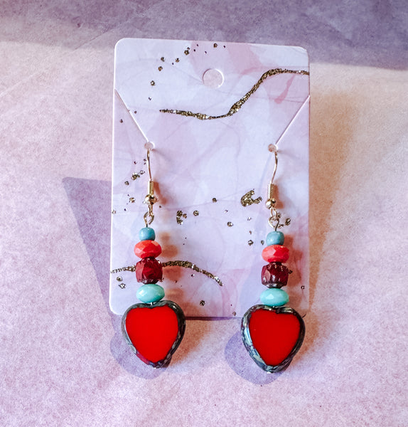 Red Czech Heart Dangles