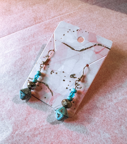 Blue Gray & Gold Drop Earrings