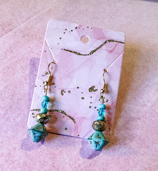 Blue Gray & Gold Drop Earrings