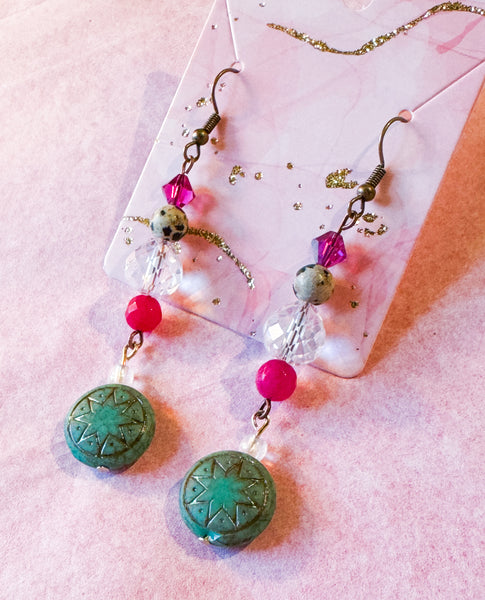 Turquoise & Pink Star Dangles