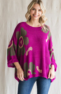 Magenta & Olive Mix Floral Sweater