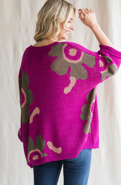 Magenta & Olive Mix Floral Sweater