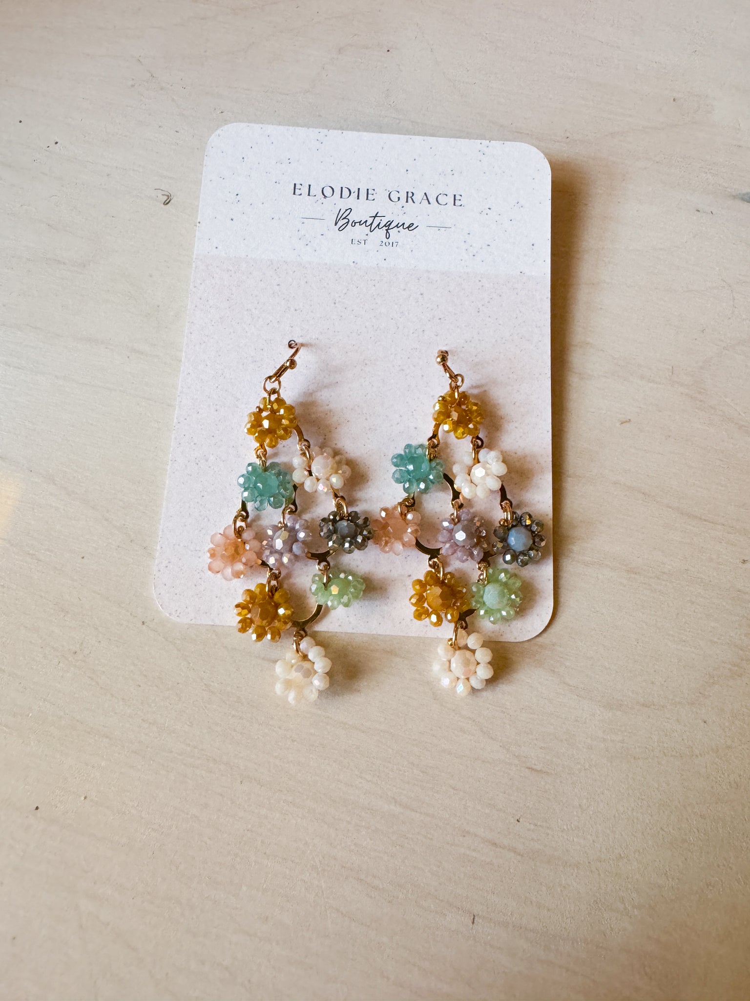 Multicolored Flower Glass Diamond Shape Earrings