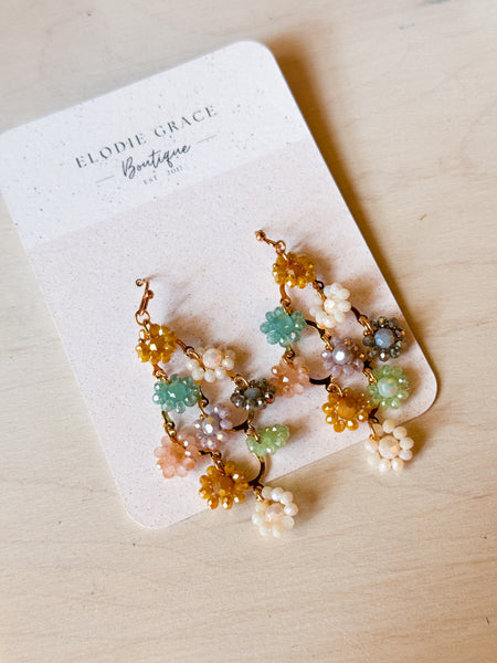 Multicolored Flower Glass Diamond Shape Earrings