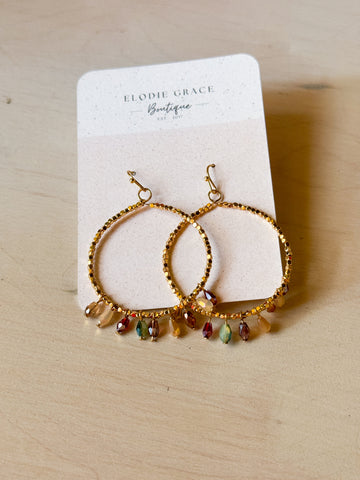 Gold Multicolored Beaded Round Dangle Earrings