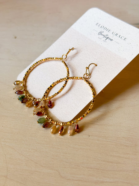 Gold Multicolored Beaded Round Dangle Earrings