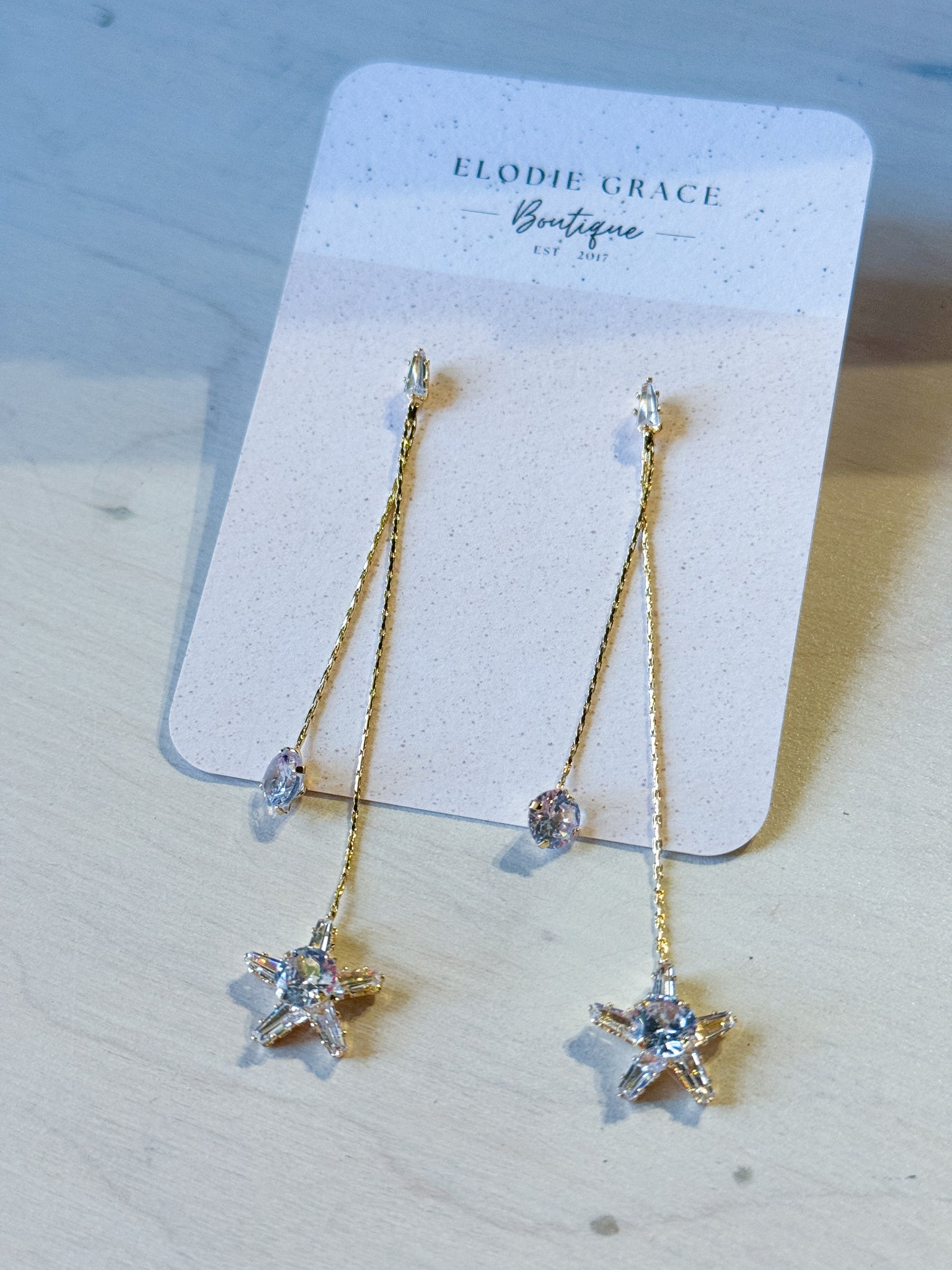 Gold Star Stone Drop Earrings