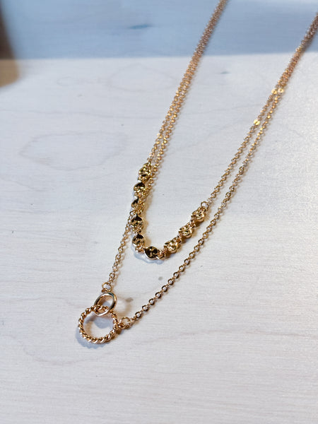 Gold Double Circle Link Necklace