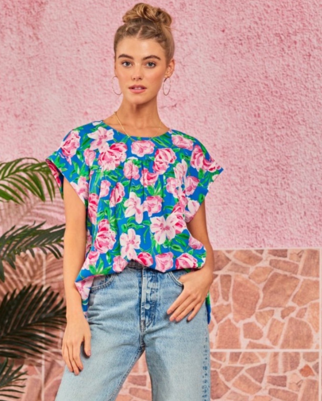 Blue & Pink Floral Top