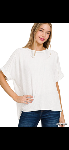 Off White Ribbed Knit Top