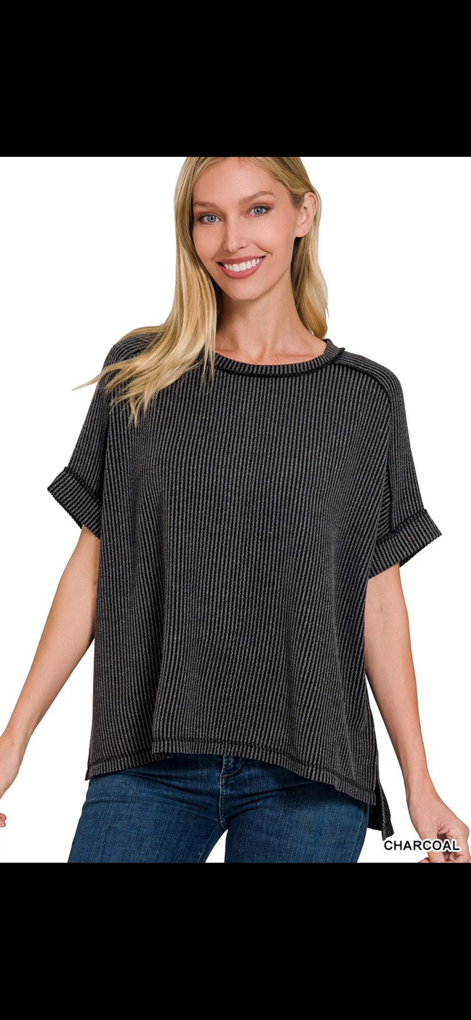 Ash Black Ribbed Knit Top