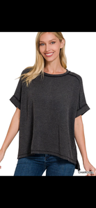 Ash Black Ribbed Knit Top